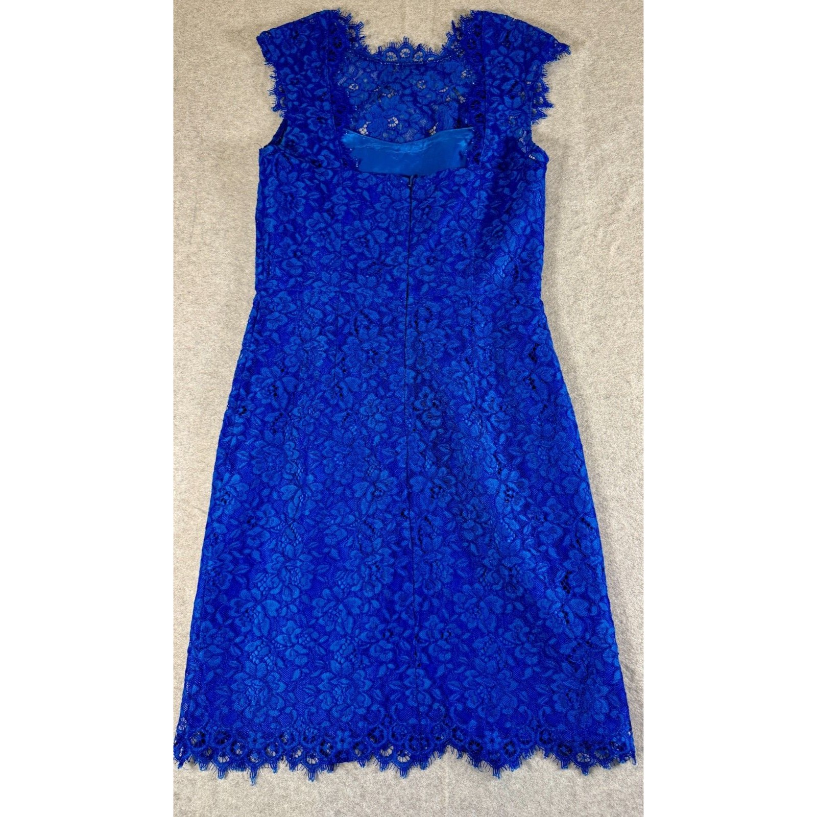 Shoshanna Women's Blue Floral Lace Dress Sz 2 Polyester Blend, Back Zip Sku118